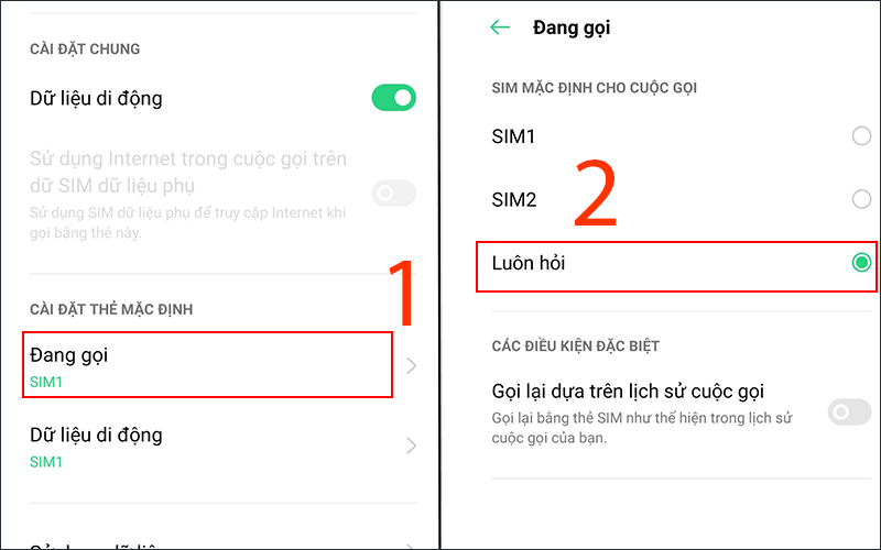 Chọn Lu&ocirc;n hỏi khi gọi